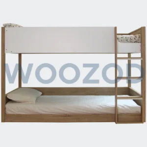 Woozod ADLEE White & Brown Bunk Bed with Ladder and Guardrails