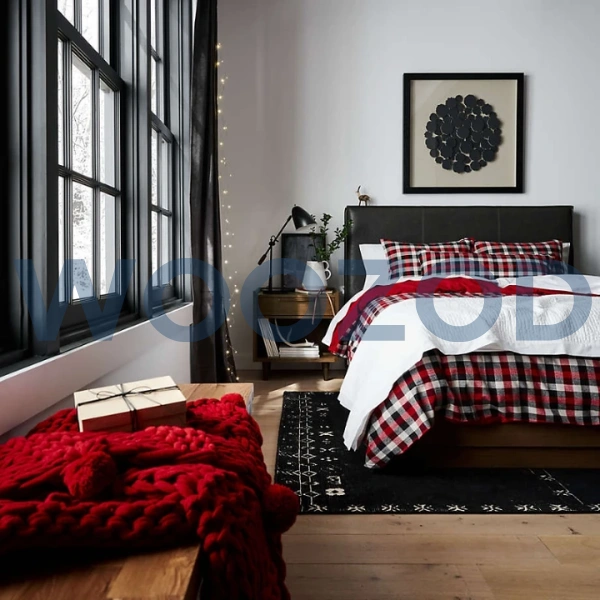 Woozod ALPEREN - Grey & Light Oak Queen Size Bed - Image 2