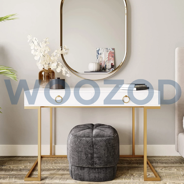 Woozod AYNA White Vanity Table with Golden Iron Frame