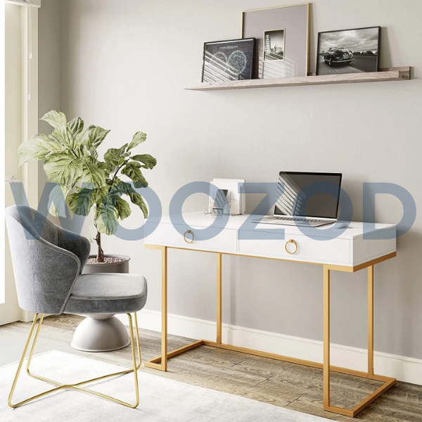 Woozod AYNA White Vanity Table with Golden Iron Frame - Image 2