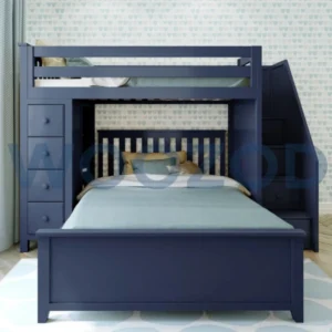 Woozod Azure Midnight Blue L-Shaped Bunk Bed with Storage Drawers