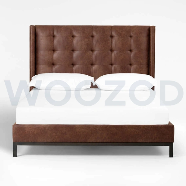 Woozod BAYAR - Dark Brown Faux Leather Upholstery King Size Bed