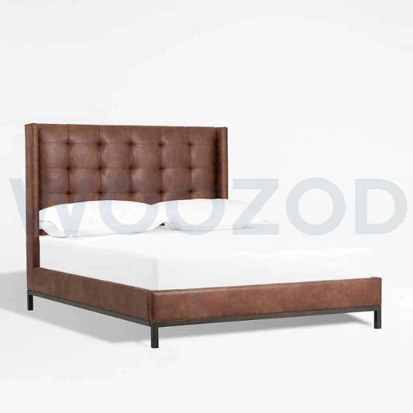 Woozod BAYAR - Dark Brown Faux Leather Upholstery King Size Bed - Image 2