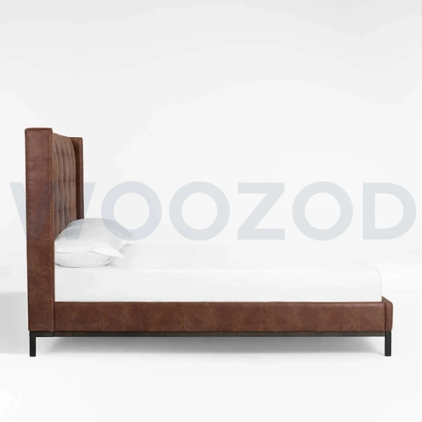 Woozod BAYAR - Dark Brown Faux Leather Upholstery King Size Bed - Image 3