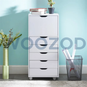 Woozod BERAT White Five Drawer Side Dresser with Wheels