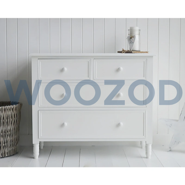 Woozod BEYAZ White Mid Century Style Chest of Drawers