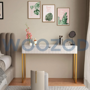 Woozod BRU White Vanity Desk with Wave Carving Drawers