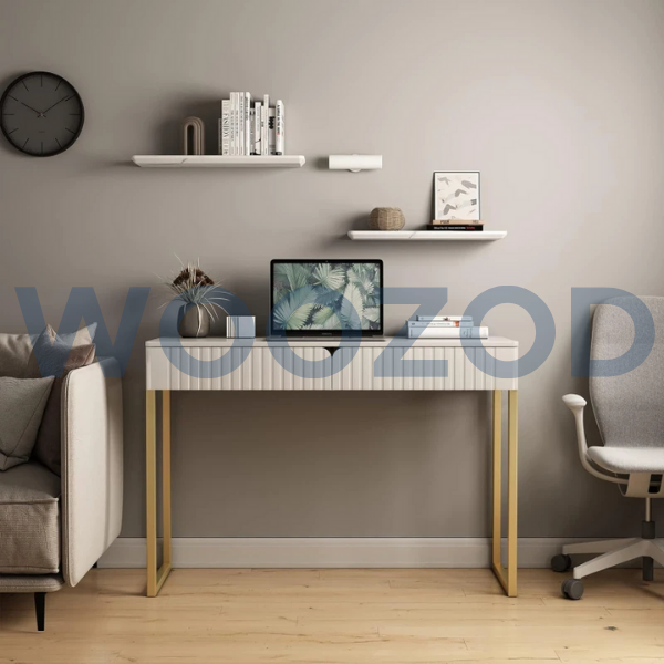 Woozod BRU White Vanity Desk with Wave Carving Drawers - Image 2