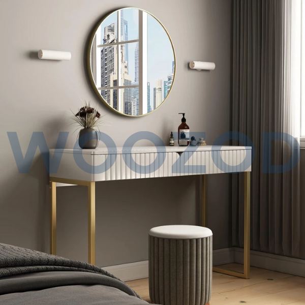 Woozod BRU White Vanity Desk with Wave Carving Drawers - Image 4