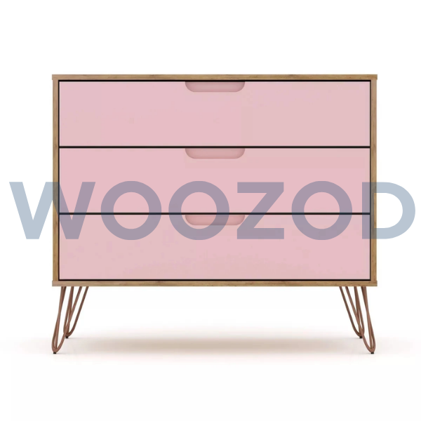 Woozod BRUINE Pink Wide Drawer Chest with Hairpin Legs