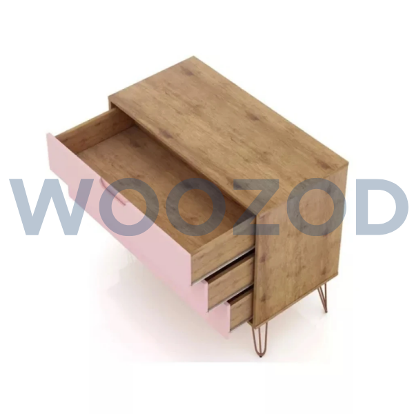 Woozod BRUINE Pink Wide Drawer Chest with Hairpin Legs - Image 2