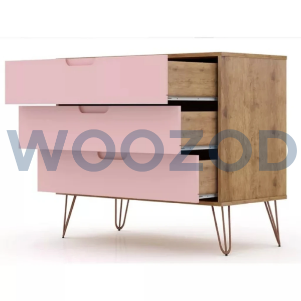 Woozod BRUINE Pink Wide Drawer Chest with Hairpin Legs - Image 3