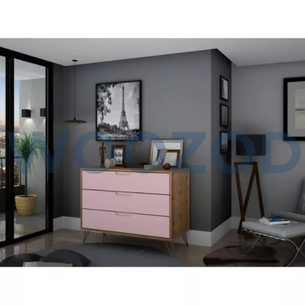 Woozod BRUINE Pink Wide Drawer Chest with Hairpin Legs - Image 4