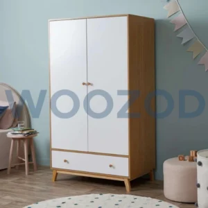 Woozod Bramwell Scandinavian Design White and Oak Brown Kids Cupboard