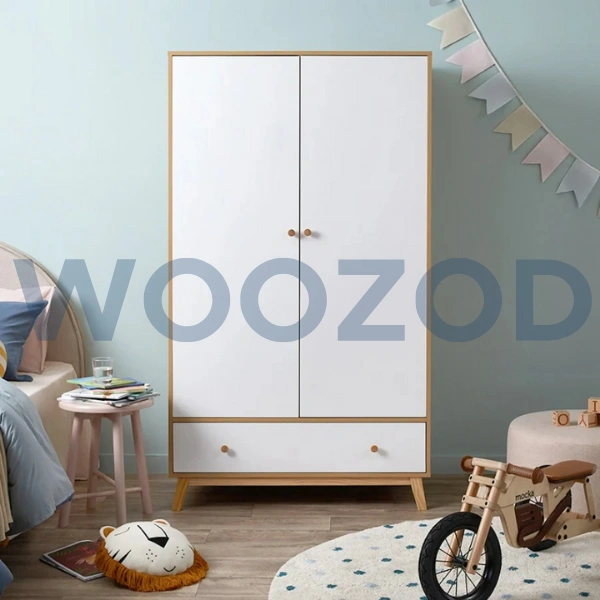 Woozod Bramwell Scandinavian Design White and Oak Brown Kids Cupboard - Image 2