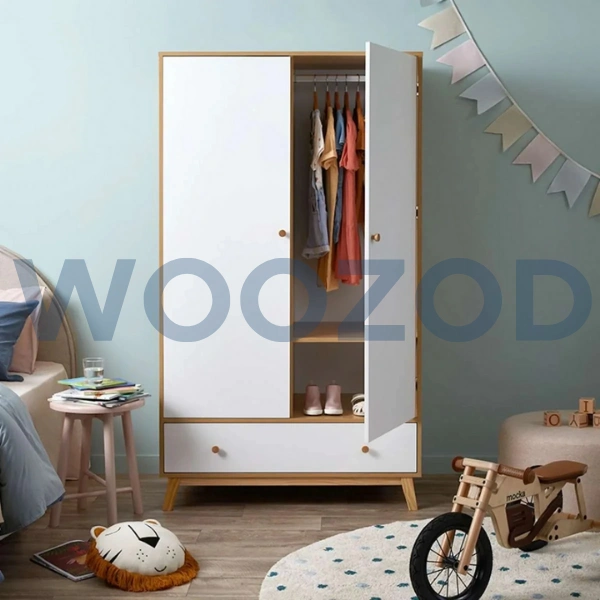 Woozod Bramwell Scandinavian Design White and Oak Brown Kids Cupboard - Image 3