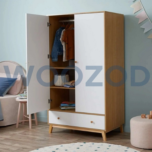 Woozod Bramwell Scandinavian Design White and Oak Brown Kids Cupboard - Image 4