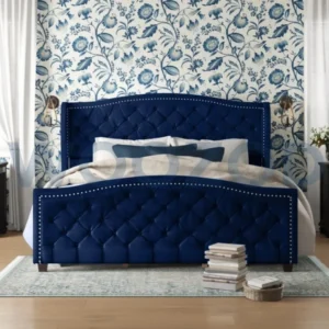 Woozod CERULEAN - Royal Blue Tufted King Size Bed