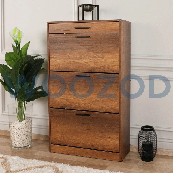 Woozod Cirel Textured Brown Flip Style Shoe Cabinet - Image 2