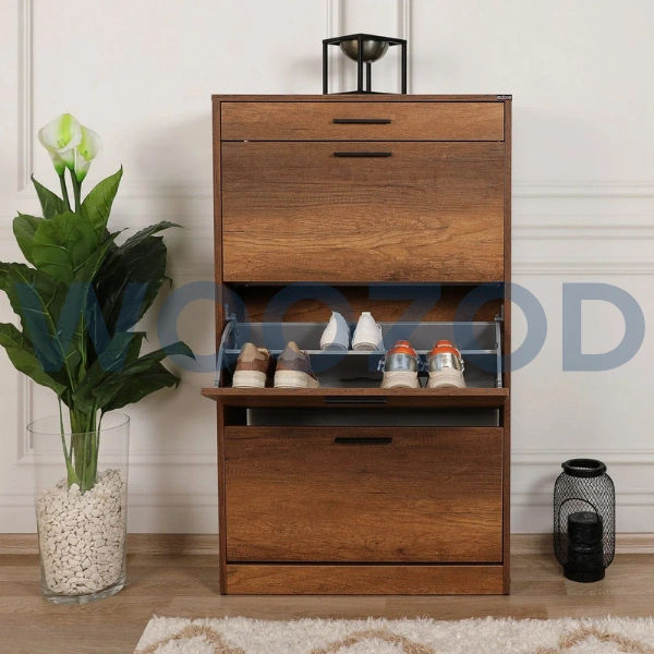Woozod Cirel Textured Brown Flip Style Shoe Cabinet - Image 3