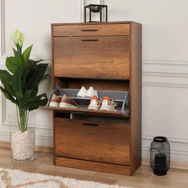 Woozod Cirel Textured Brown Flip Style Shoe Cabinet - Image 4