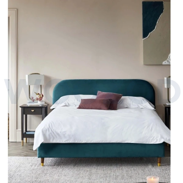 Woozod ELLE - Teal Blue Curved Headboard King Size Bed