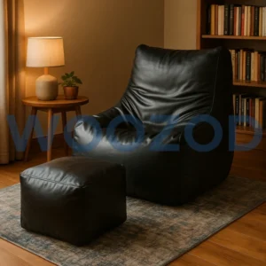 Woozod Executive Leather Bean Bag Sofa with Stool