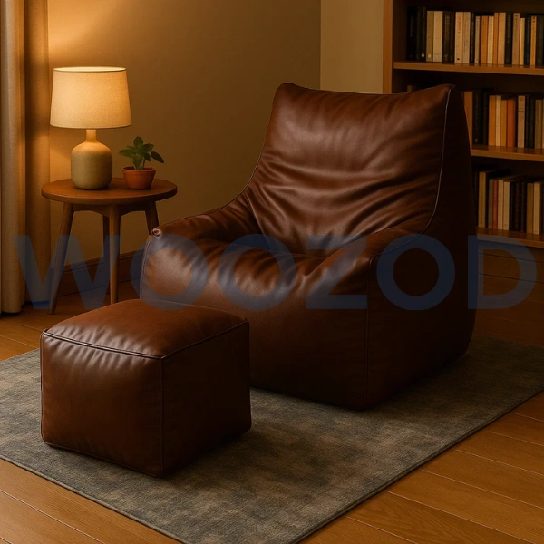 Woozod Executive Leather Bean Bag Sofa with Stool - Image 5
