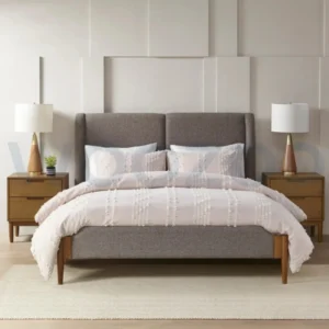 Woozod FOSS - Grey Jute Upholstery King Size Bed