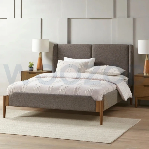 Woozod FOSS - Grey Jute Upholstery King Size Bed - Image 4