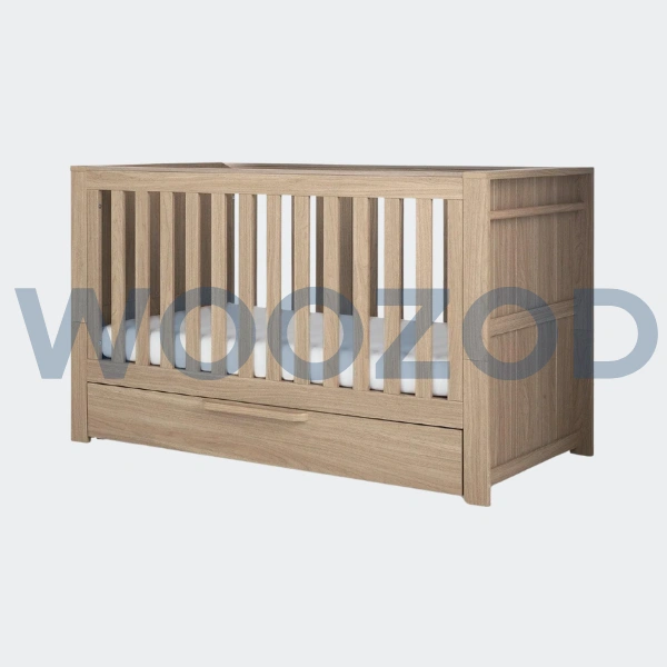 Woozod Franklin Cotbed & Luxury Hybrid Twin Mattress Bundle - Oak Finish