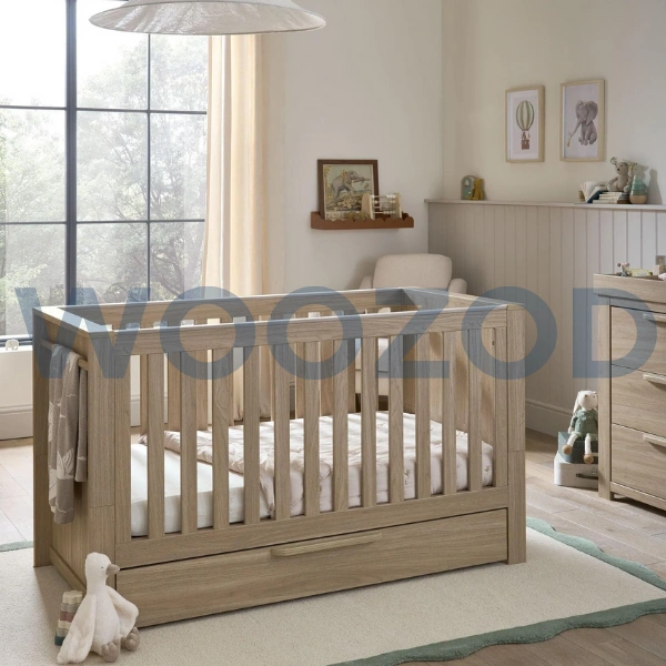 Woozod Franklin Cotbed & Luxury Hybrid Twin Mattress Bundle - Oak Finish - Image 2