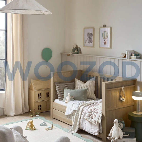 Woozod Franklin Cotbed & Luxury Hybrid Twin Mattress Bundle - Oak Finish - Image 3