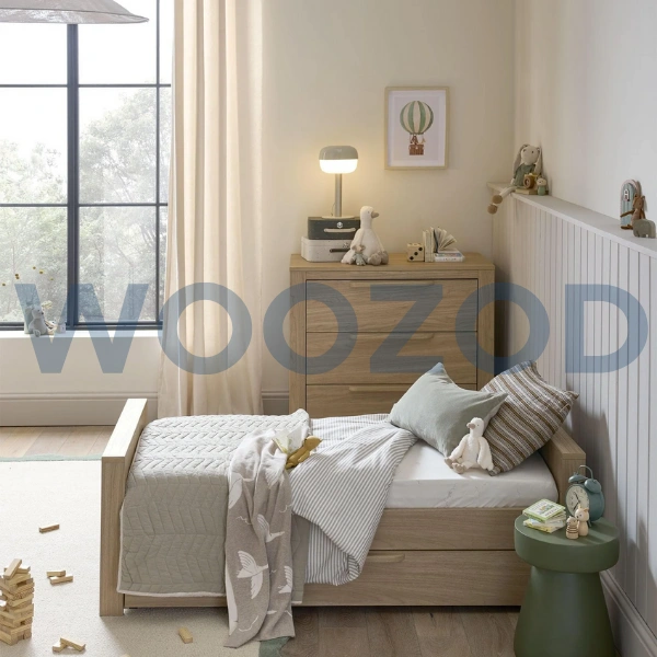 Woozod Franklin Cotbed & Luxury Hybrid Twin Mattress Bundle - Oak Finish - Image 4