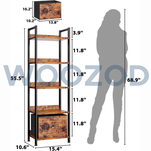 Woozod Furologee 5 Tier Bookshelf with Drawer - Image 3