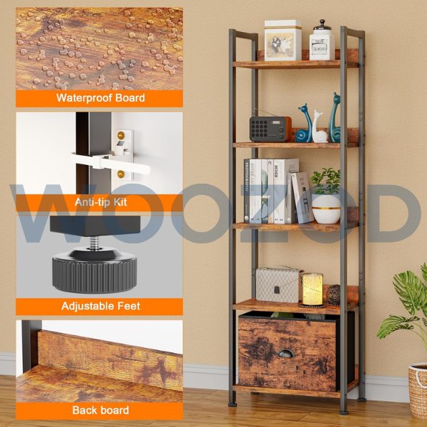 Woozod Furologee 5 Tier Bookshelf with Drawer - Image 4