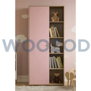 Woozod Henlo Oak Brown & Pink Single Door Kids Wardrobe
