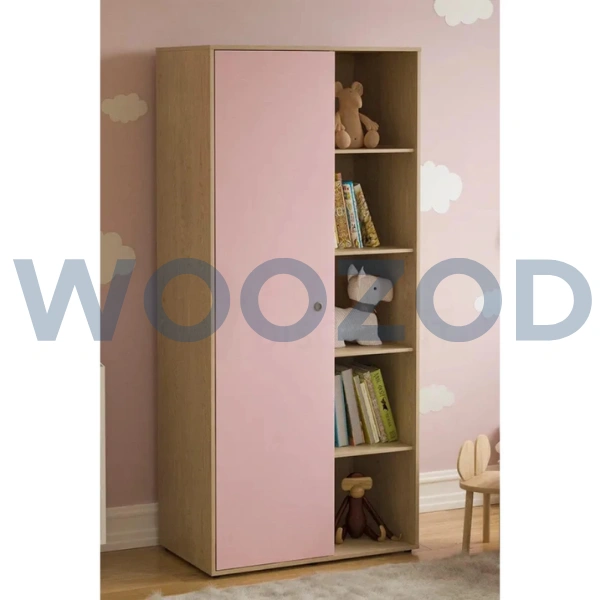 Woozod Henlo Oak Brown & Pink Single Door Kids Wardrobe - Image 2