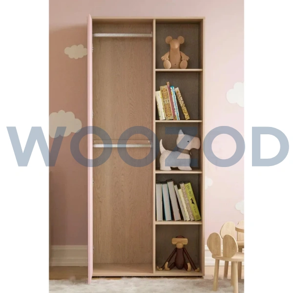 Woozod Henlo Oak Brown & Pink Single Door Kids Wardrobe - Image 3