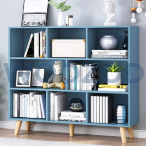 Woozod IOTXY Wooden Open Shelf Bookcase 3-Tier Floorstanding Display Rack Bright Blue