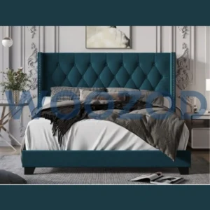 Woozod JAIME - Teal Blue Velvet Upholstery King Size Bed