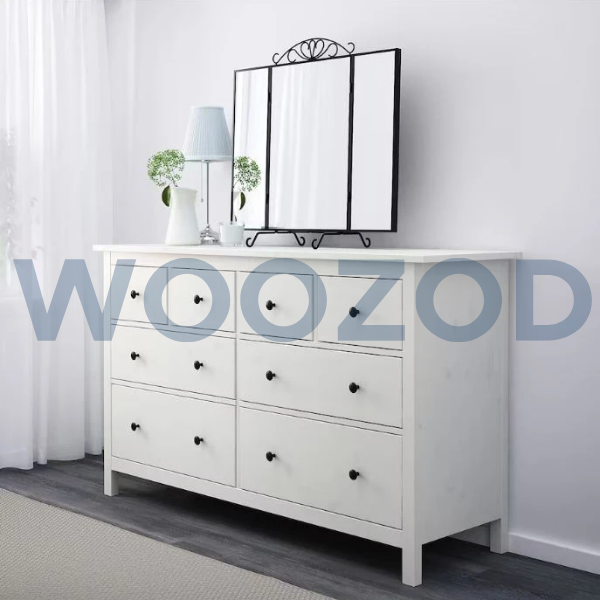 Woozod KAYA White Classic Chest of Drawers with Metallic Legs