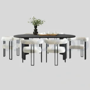 Woozod KIVO - Abstract Design Black & White Dining Table Set