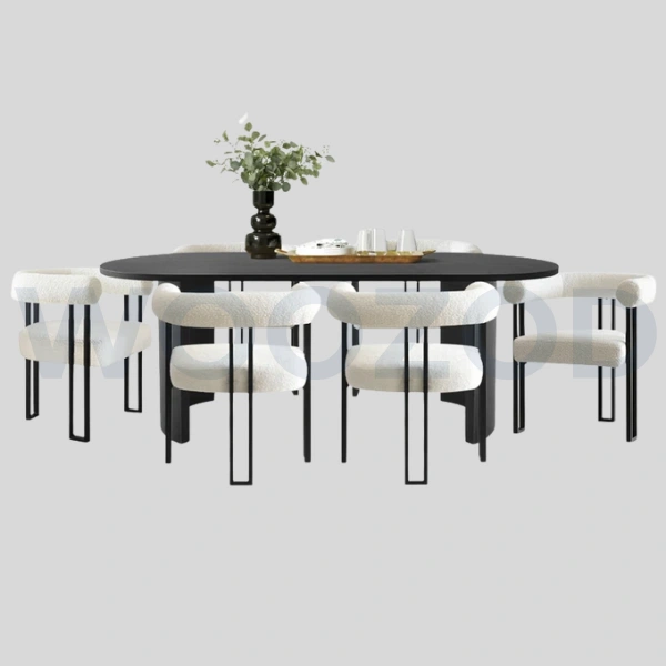 Woozod KIVO - Abstract Design Black & White Dining Table Set