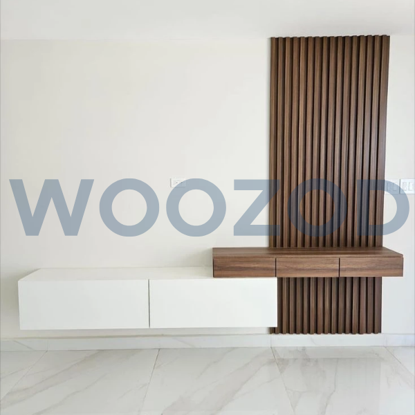 Woozod LUNARA Modern Home Media Wall Unit with Fluted Panels