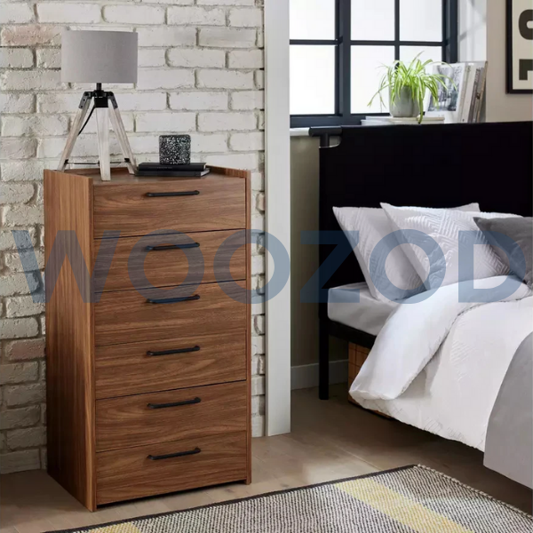 Woozod MIBBLE Industrial Style Walnut Brown Chest of Drawers - Image 3