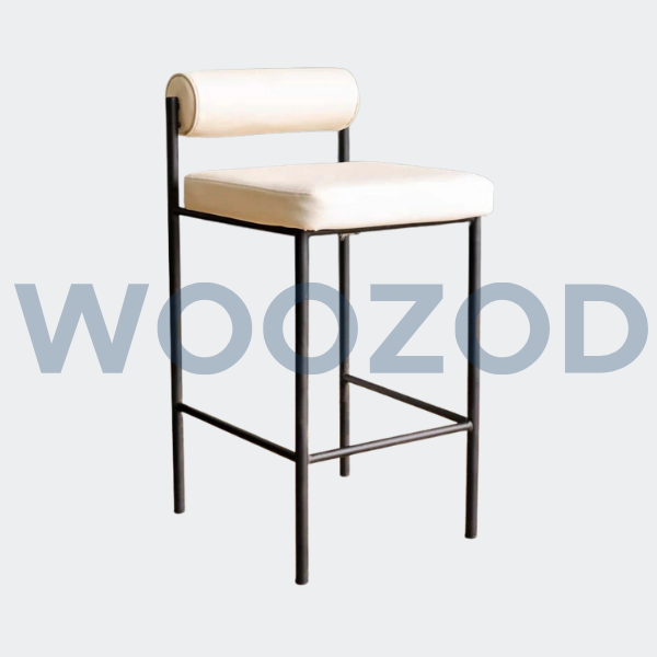 Woozod MOCHA Rolled Back Bar Stool with Black Metallic Frame