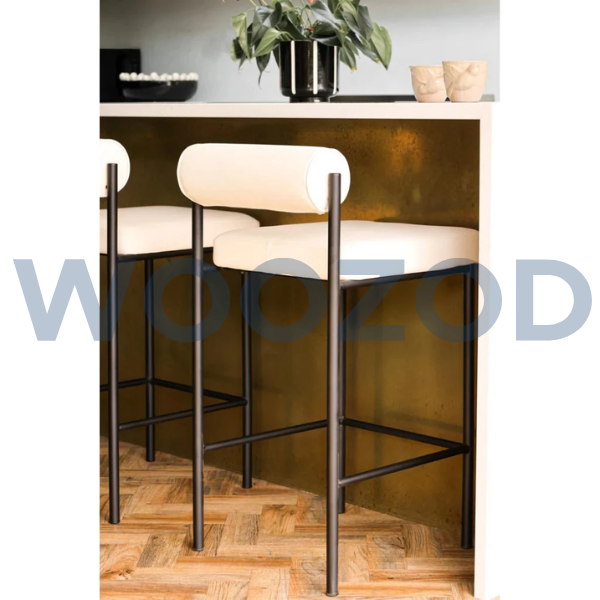 Woozod MOCHA Rolled Back Bar Stool with Black Metallic Frame - Image 3