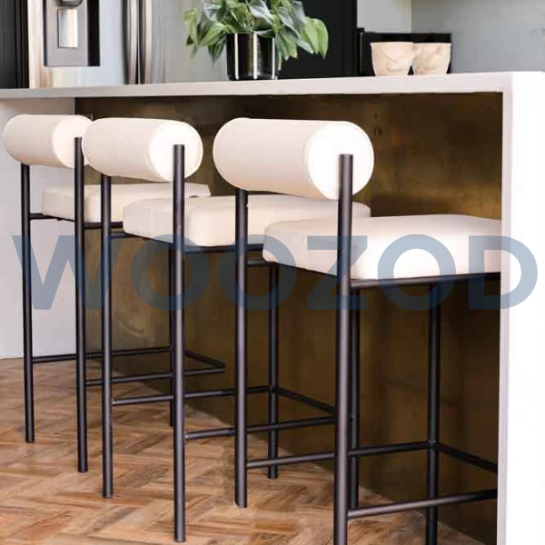 Woozod MOCHA Rolled Back Bar Stool with Black Metallic Frame - Image 5