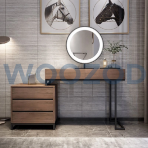 Woozod MUSE Walnut Brown Modern Vanity Table with Powder-Coated Black Metallic Base